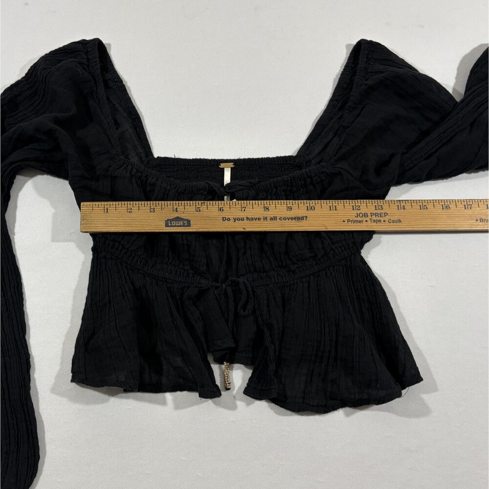 Free People Black Smocked Long Sleeve Cottage Core Goth Blouse Gauzy Top Sz S - Picture 5 of 13